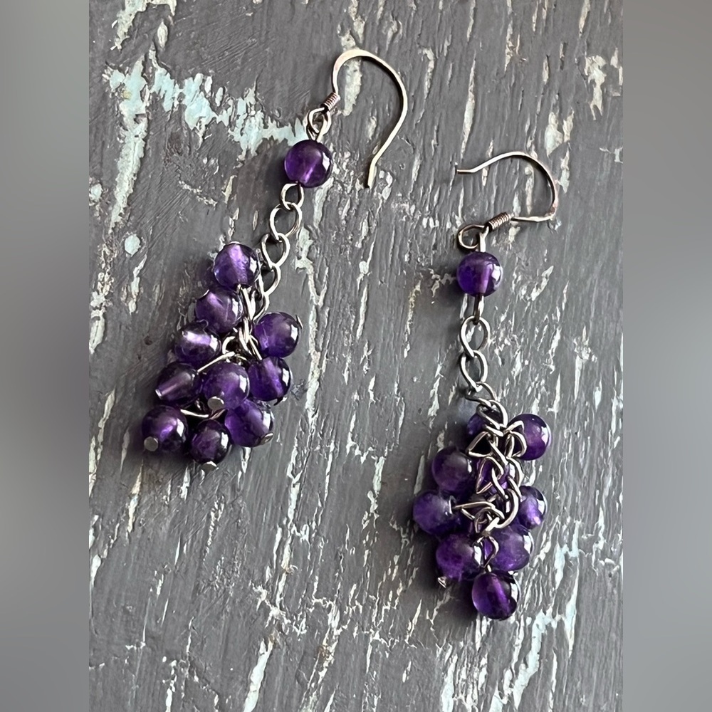 Genuine, amethyst, dangle, earrings - handmade - amethyst earrings​​